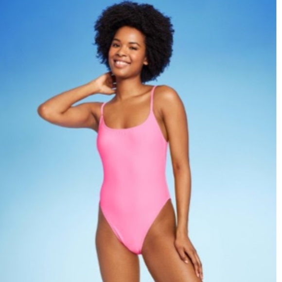 Wild Fable Pink One Piece Swimsuit High Leg & Cheeky - Picture 4 of 4